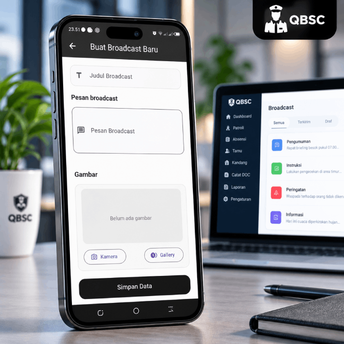Screenshot fitur broadcast instruksi satpam QBSC